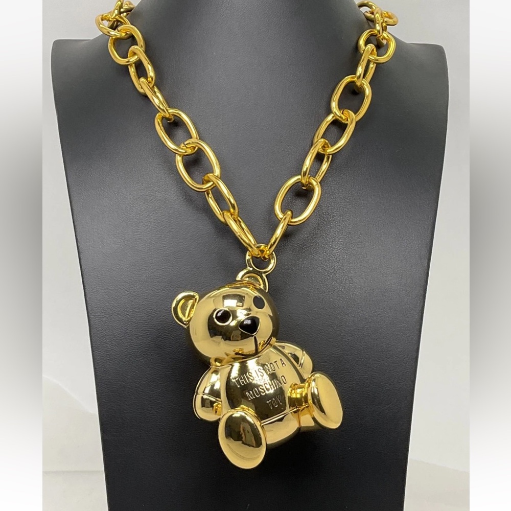 Gold Teddy this is not a toy Bear Necklace Moschino Sephora collab lipstick